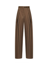 Max Mara Studio Women Khaki Stretch Twill Mstaere Belted Wide-Leg Trousers