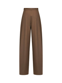 Max Mara Studio Women Khaki Stretch Twill Mstaere Belted Wide-Leg Trousers