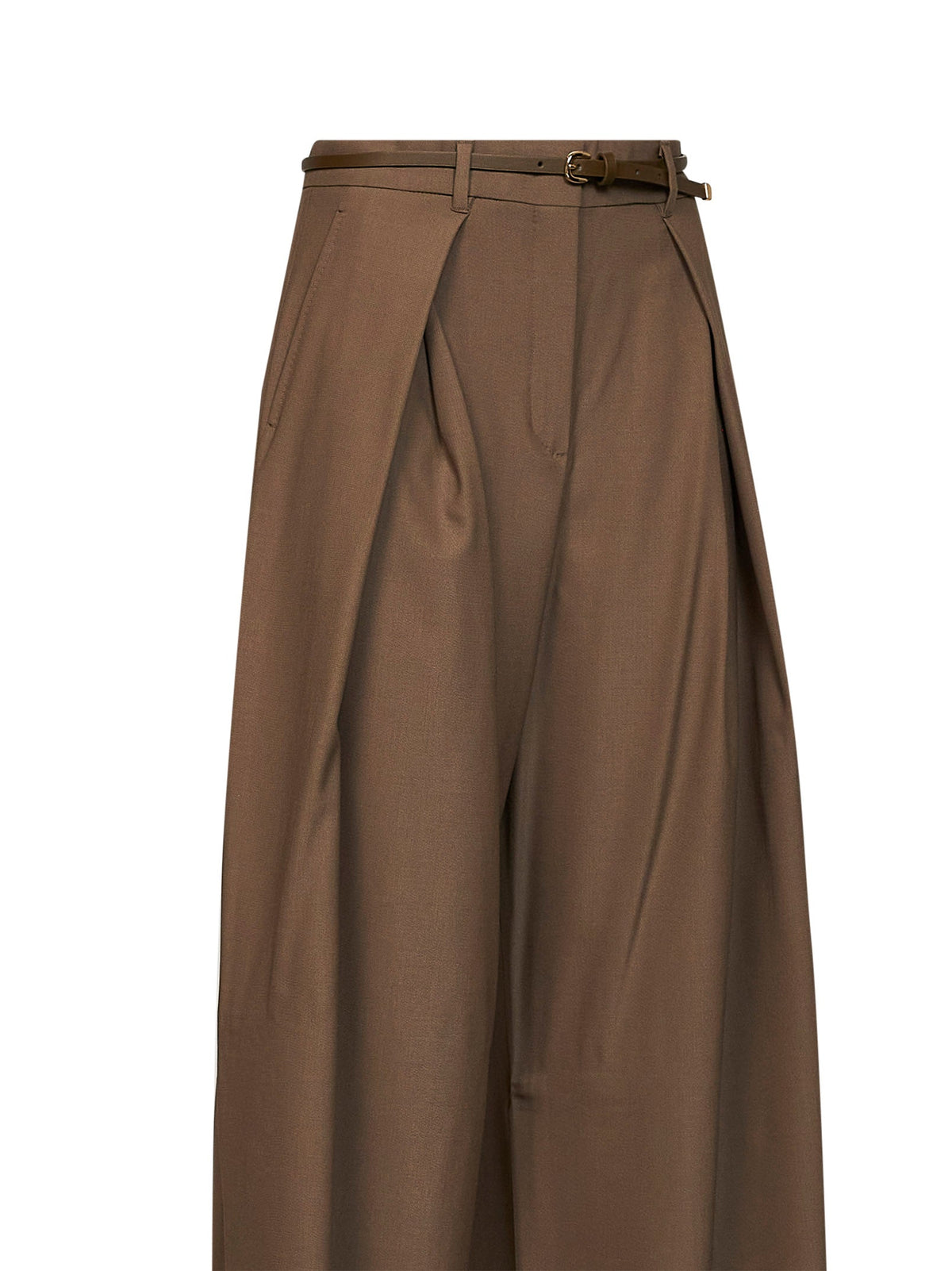 Max Mara Studio Women Khaki Stretch Twill Mstaere Belted Wide-Leg Trousers