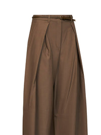 Max Mara Studio Women Khaki Stretch Twill Mstaere Belted Wide-Leg Trousers