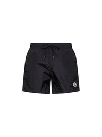 Moncler Men Black Nylon Technique Swim Shorts With Logo Patch