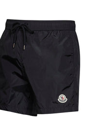 Moncler Men Black Nylon Technique Swim Shorts With Logo Patch