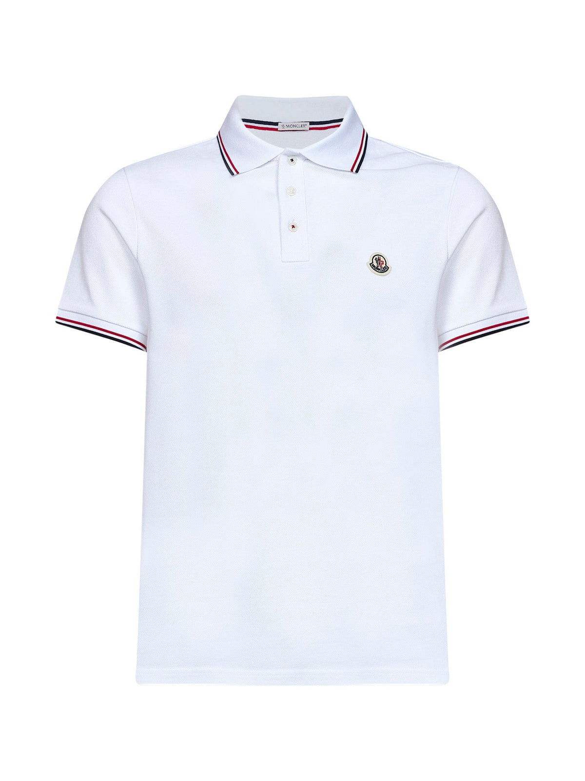 Moncler Men White Cotton Piqué Polo Shirt With Tricolor Trims