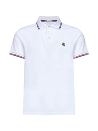 Moncler Men White Cotton Piqué Polo Shirt With Tricolor Trims
