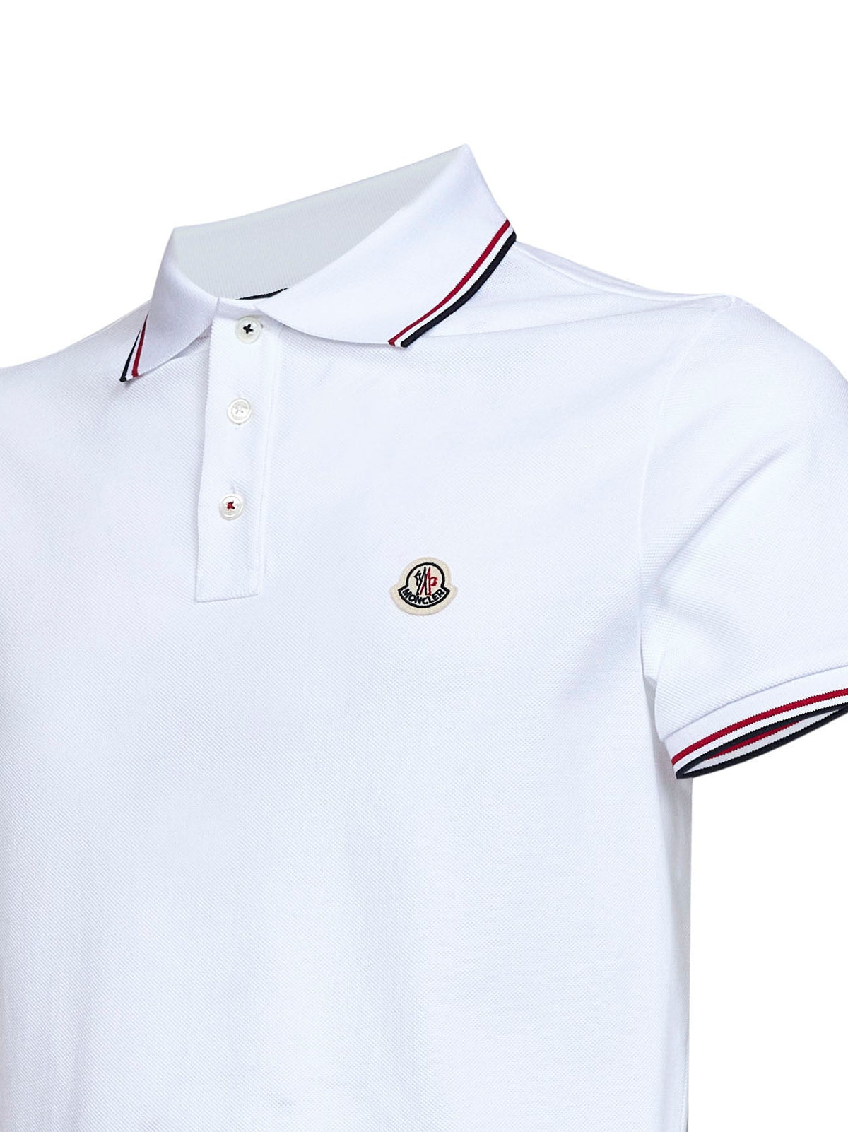 Moncler Men White Cotton Piqué Polo Shirt With Tricolor Trims