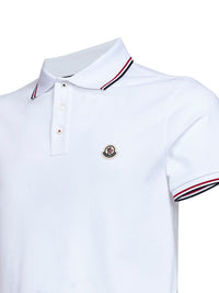 Moncler Men White Cotton Piqué Polo Shirt With Tricolor Trims
