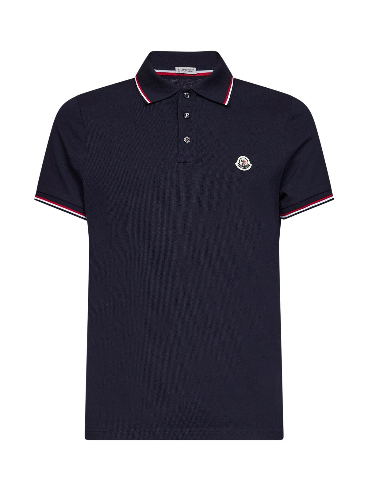 Moncler Men Blue Cotton Piqué Polo Shirt With Tricolor Trims