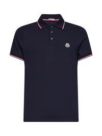 Moncler Men Blue Cotton Piqué Polo Shirt With Tricolor Trims