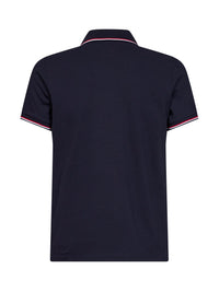 Moncler Men Blue Cotton Piqué Polo Shirt With Tricolor Trims