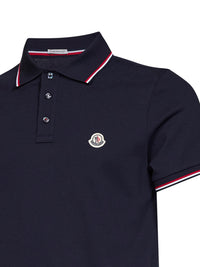 Moncler Men Blue Cotton Piqué Polo Shirt With Tricolor Trims