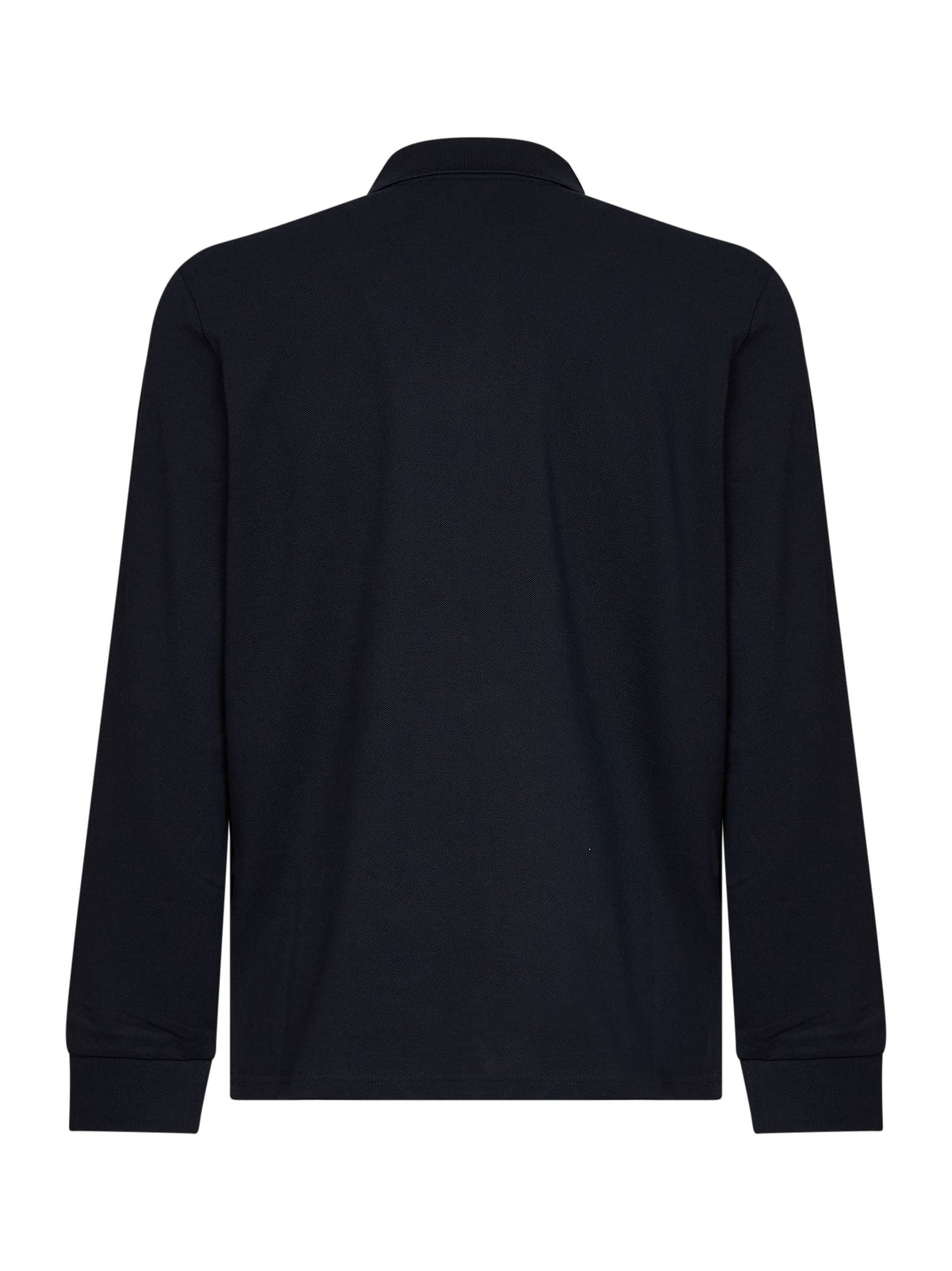Moncler Men Blue Cotton Piqué Long-Sleeved Polo Shirt With Logo