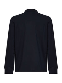 Moncler Men Blue Cotton Piqué Long-Sleeved Polo Shirt With Logo