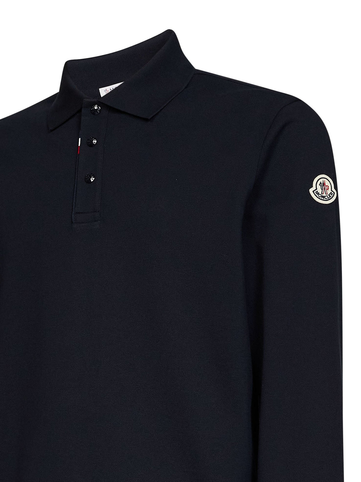 Moncler Men Blue Cotton Piqué Long-Sleeved Polo Shirt With Logo