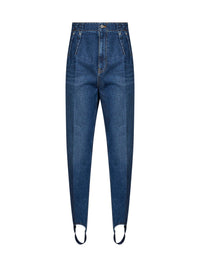 Mugler Women Blue Denim Cigarette Jeans With Stirrups