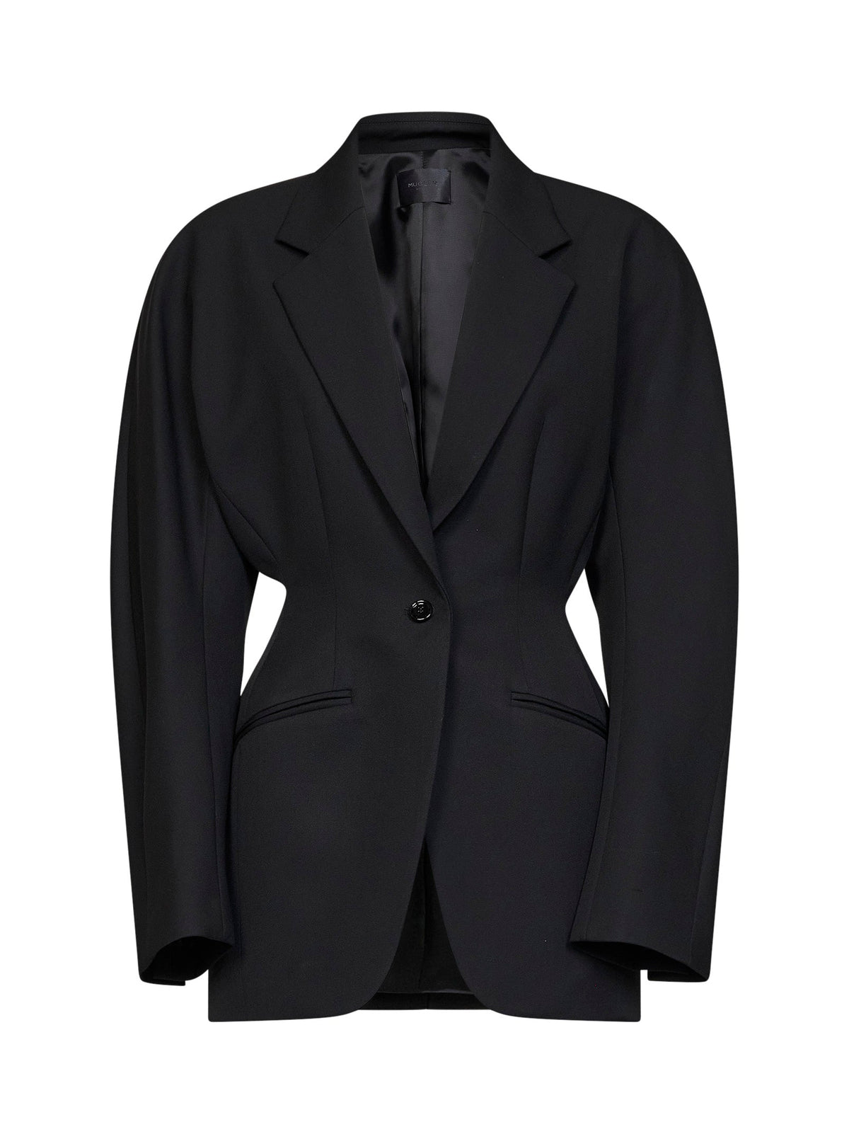 Mugler Women Black Lightweight Virgin Wool Deconstructed Cinched Blazer
