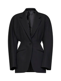 Mugler Women Black Lightweight Virgin Wool Deconstructed Cinched Blazer