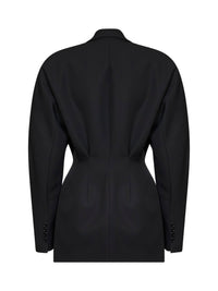 Mugler Women Black Lightweight Virgin Wool Deconstructed Cinched Blazer