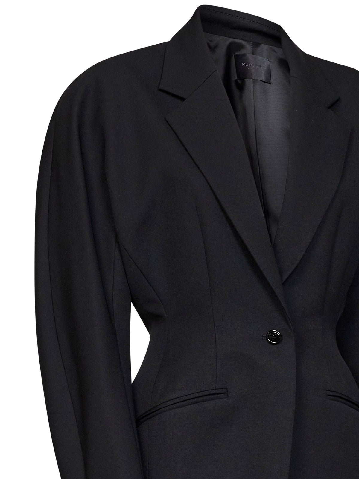 Mugler Women Black Lightweight Virgin Wool Deconstructed Cinched Blazer
