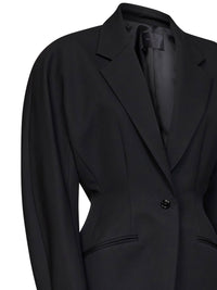 Mugler Women Black Lightweight Virgin Wool Deconstructed Cinched Blazer