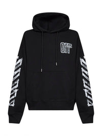 Off White Men Black Cotton Motion Arrow Skate Zip-Up Hoodie