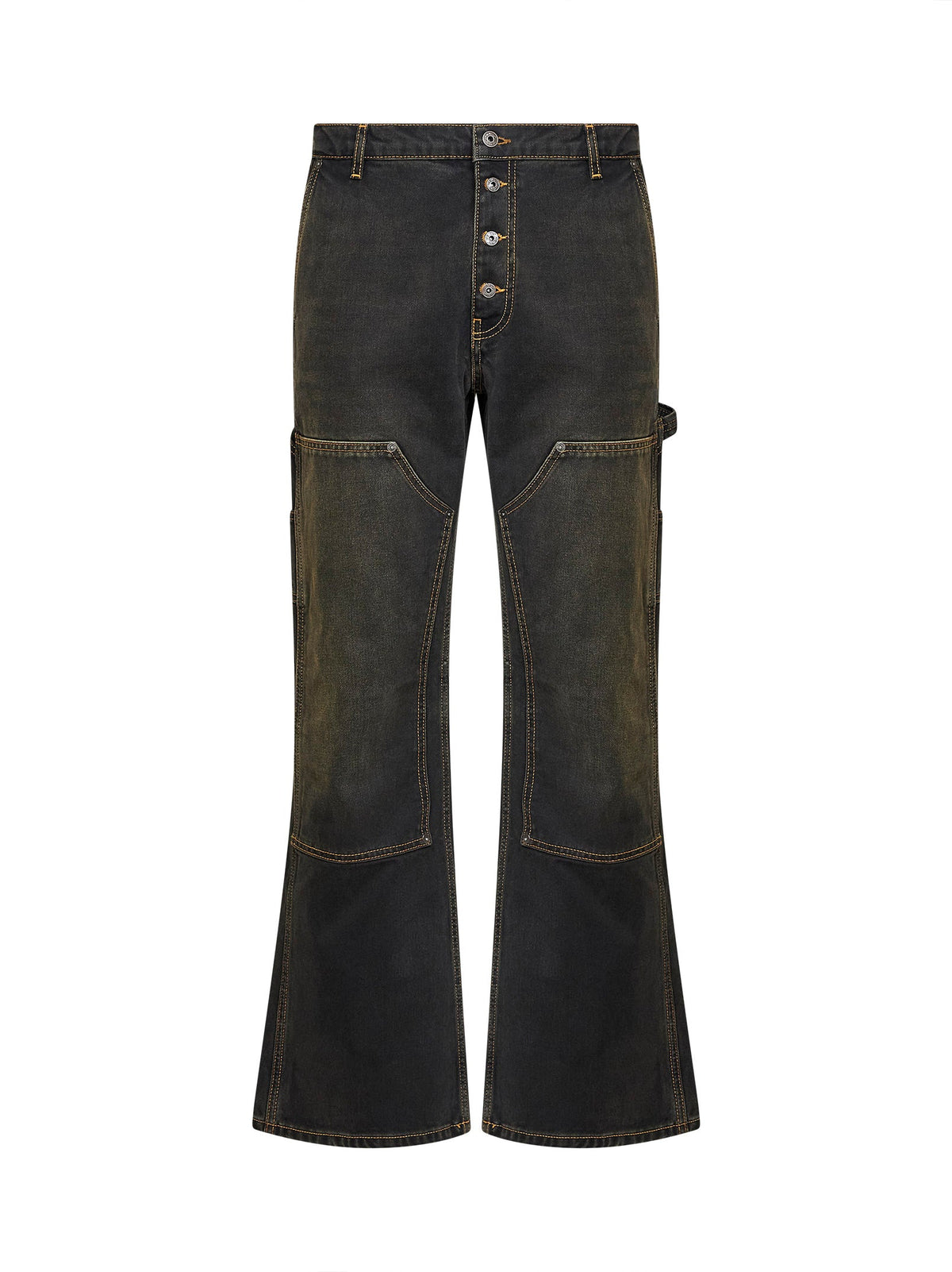 OFF WHITE Off White Men Black Denim Half Arrow Ripped Flared Jeans