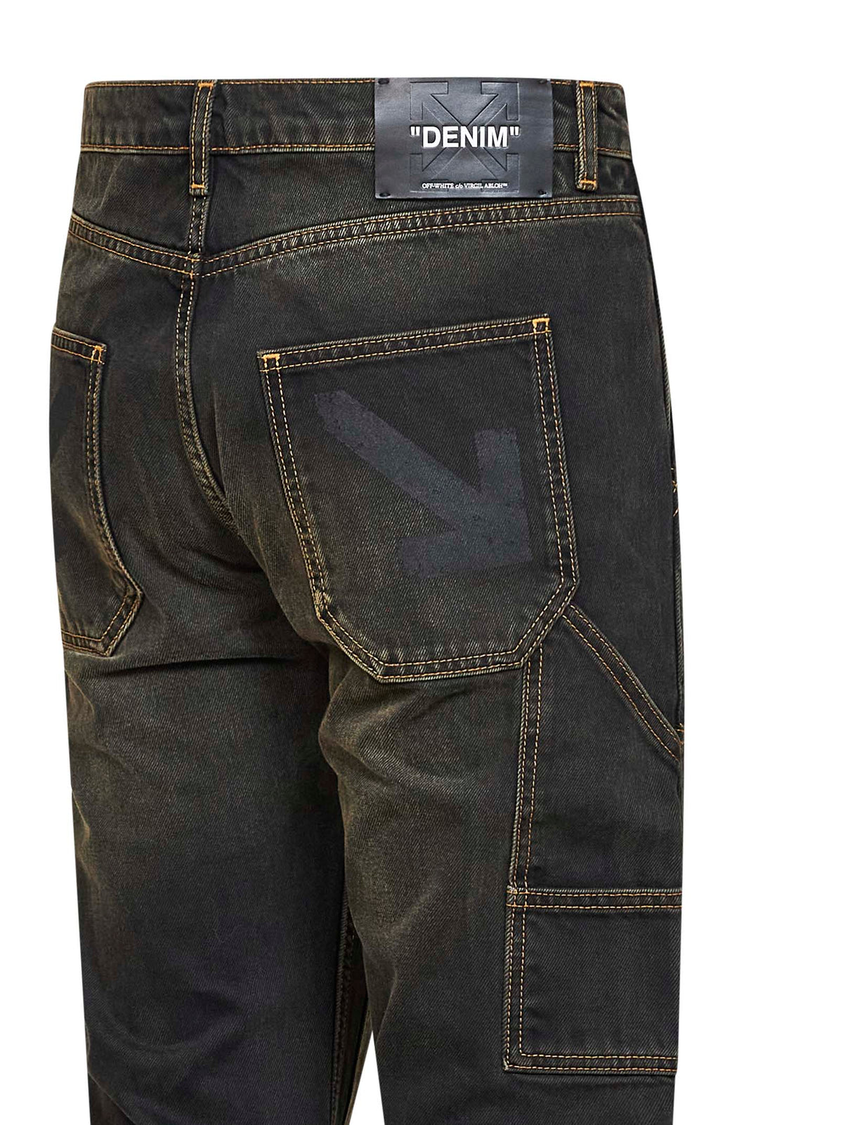 OFF WHITE Off White Men Black Denim Half Arrow Ripped Flared Jeans