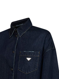 Prada Abbigliamento Women Blue Cotton Denim Shirt