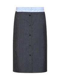 Prada Abbigliamento Women Slate Wool And Mohair Midi Skirt With Shirt-Style Insert