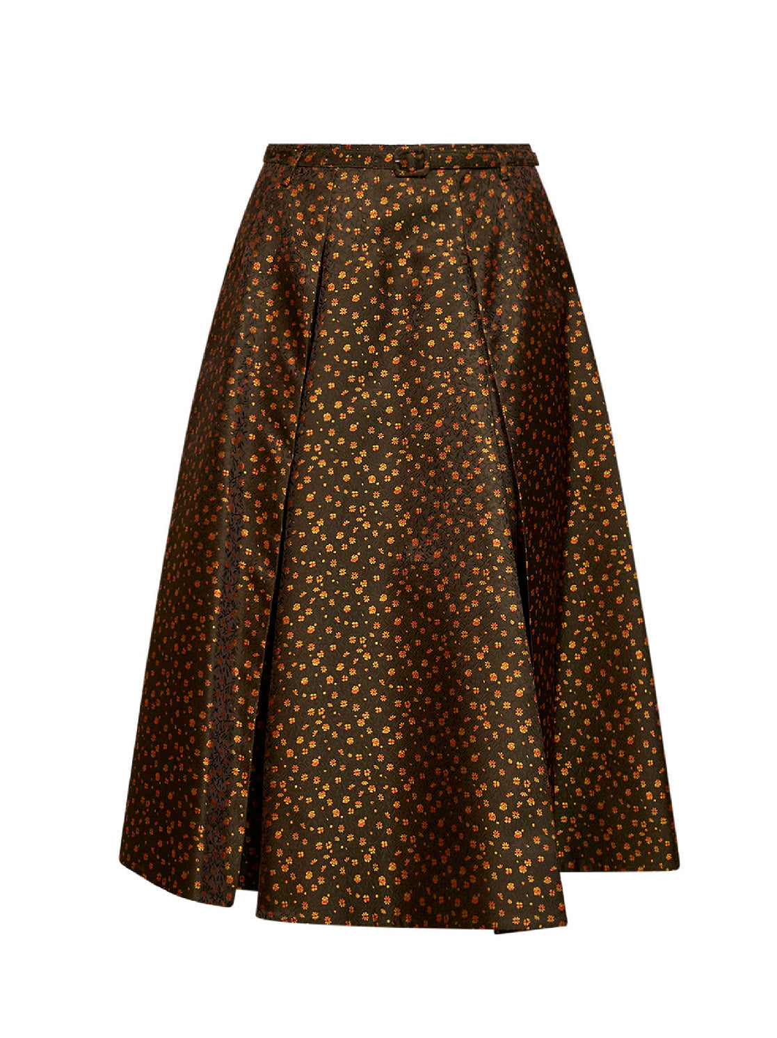 Prada Abbigliamento Women Military Floral Jacquard Belted Midi Skirt