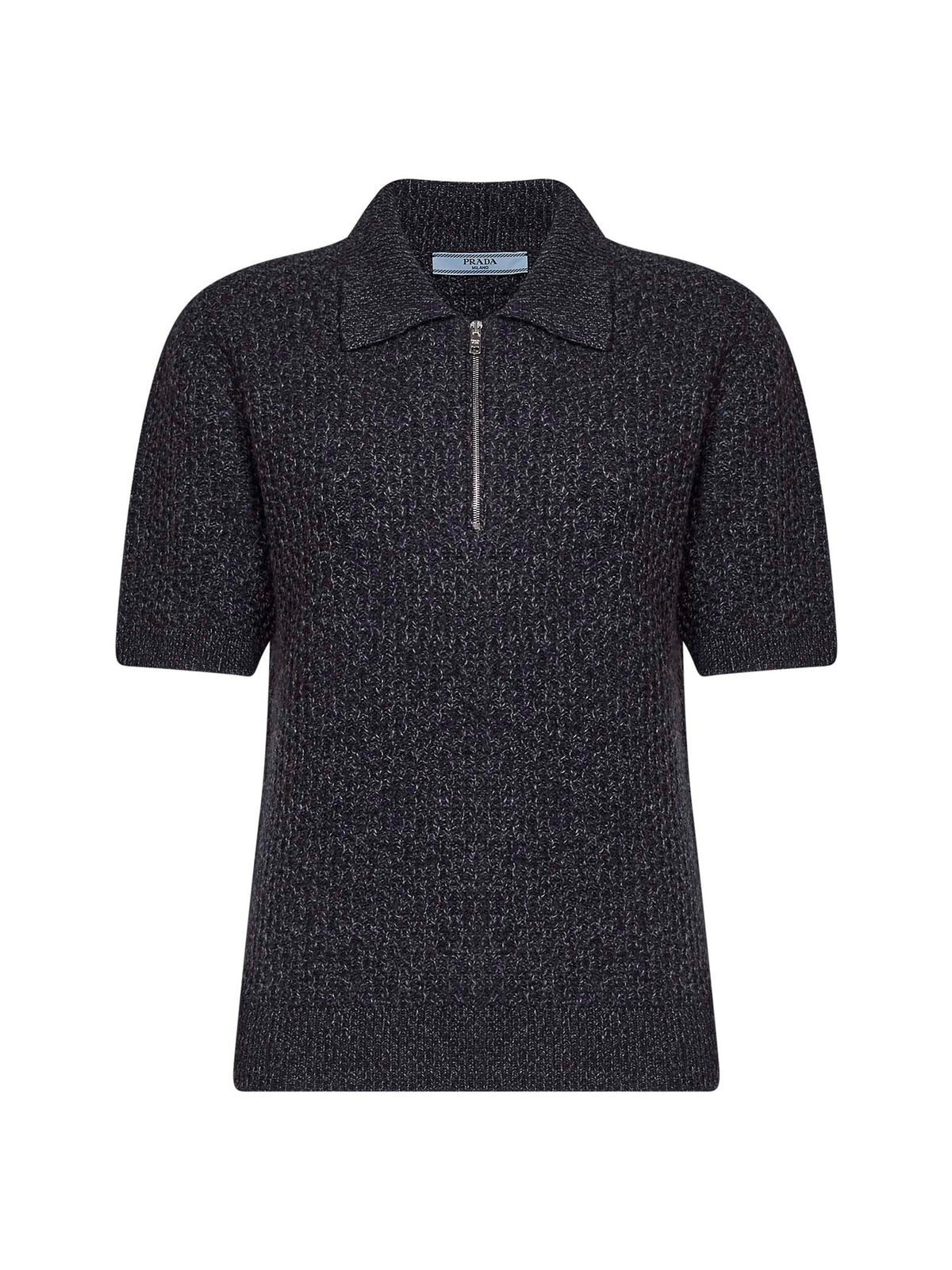 Prada Abbigliamento Women Dark Brown And Slate Grey Textured Melange Knit Polo Shirt