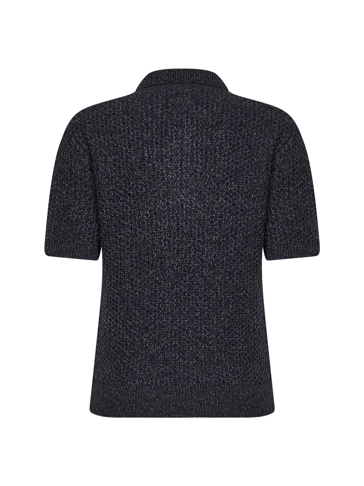 Prada Abbigliamento Women Dark Brown And Slate Grey Textured Melange Knit Polo Shirt