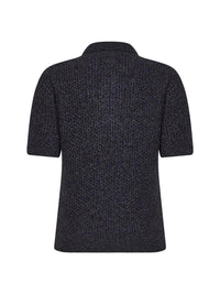 Prada Abbigliamento Women Dark Brown And Slate Grey Textured Melange Knit Polo Shirt