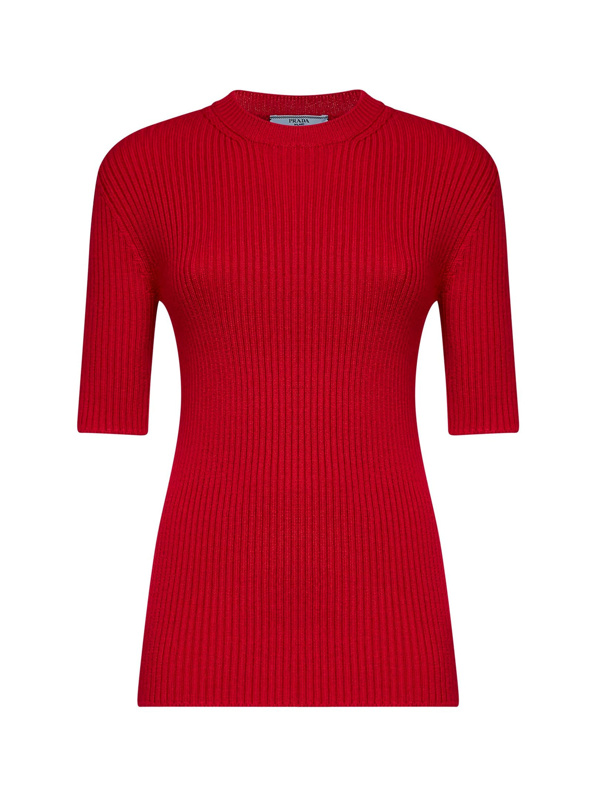 Prada Abbigliamento Women Red English Rib Stitch Knit Virgin Wool Sweater