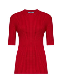Prada Abbigliamento Women Red English Rib Stitch Knit Virgin Wool Sweater