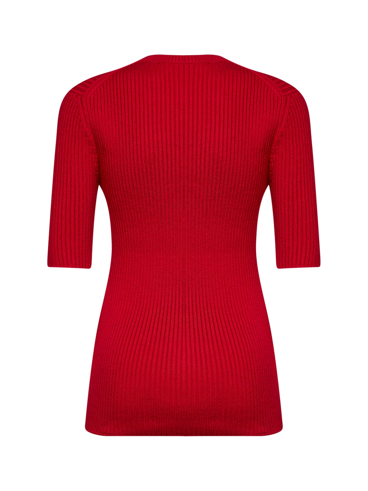 Prada Abbigliamento Women Red English Rib Stitch Knit Virgin Wool Sweater