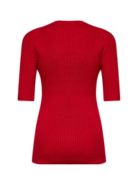 Prada Abbigliamento Women Red English Rib Stitch Knit Virgin Wool Sweater