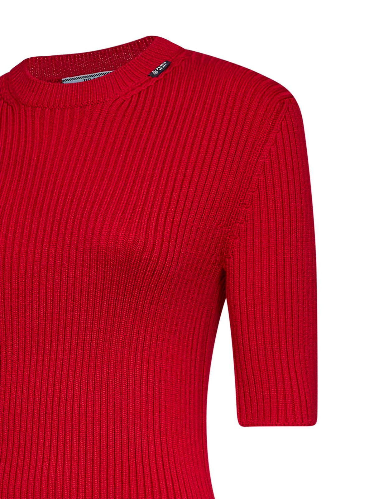 Prada Abbigliamento Women Red English Rib Stitch Knit Virgin Wool Sweater