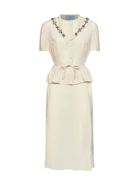 Prada Abbigliamento Women Natural Marocain Embroidered Midi Dress