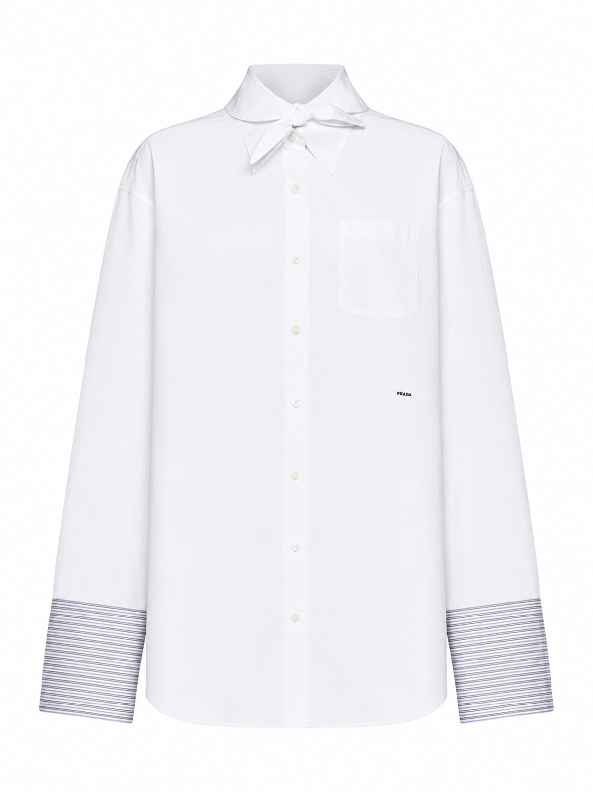 Prada Abbigliamento Women White Poplin Oversized Shirt With Striped Cuffs