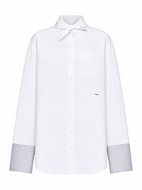 Prada Abbigliamento Women White Poplin Oversized Shirt With Striped Cuffs