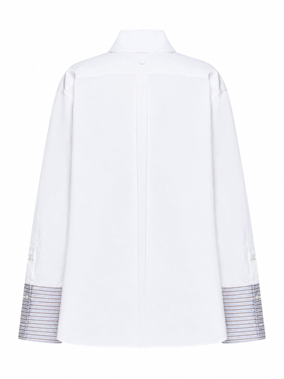 Prada Abbigliamento Women White Poplin Oversized Shirt With Striped Cuffs
