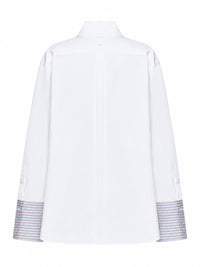 Prada Abbigliamento Women White Poplin Oversized Shirt With Striped Cuffs