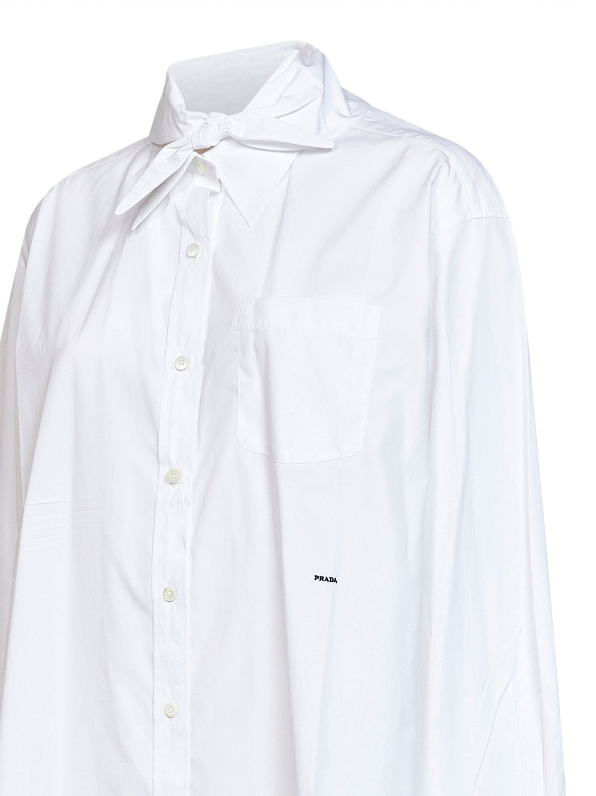 Prada Abbigliamento Women White Poplin Oversized Shirt With Striped Cuffs