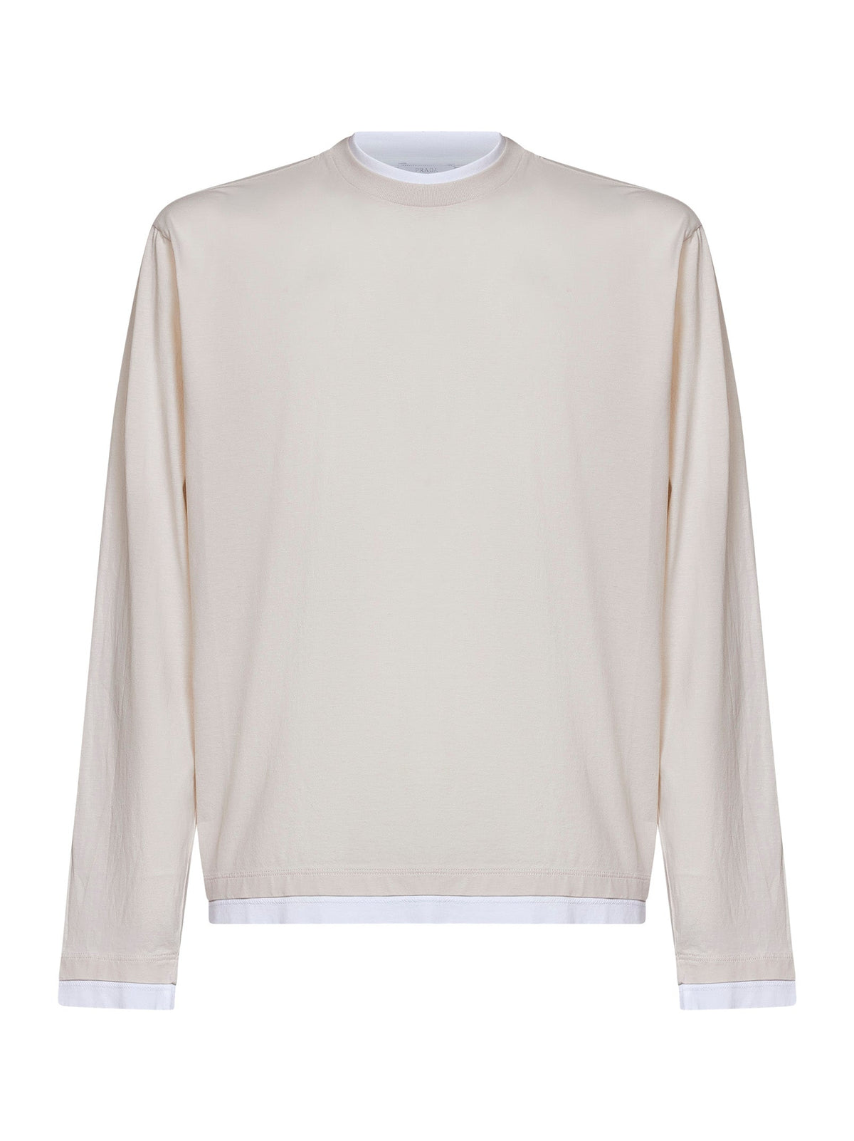 Prada Abbigliamento Men Talc And White Cotton Long-Sleeved T-Shirt