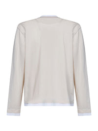Prada Abbigliamento Men Talc And White Cotton Long-Sleeved T-Shirt
