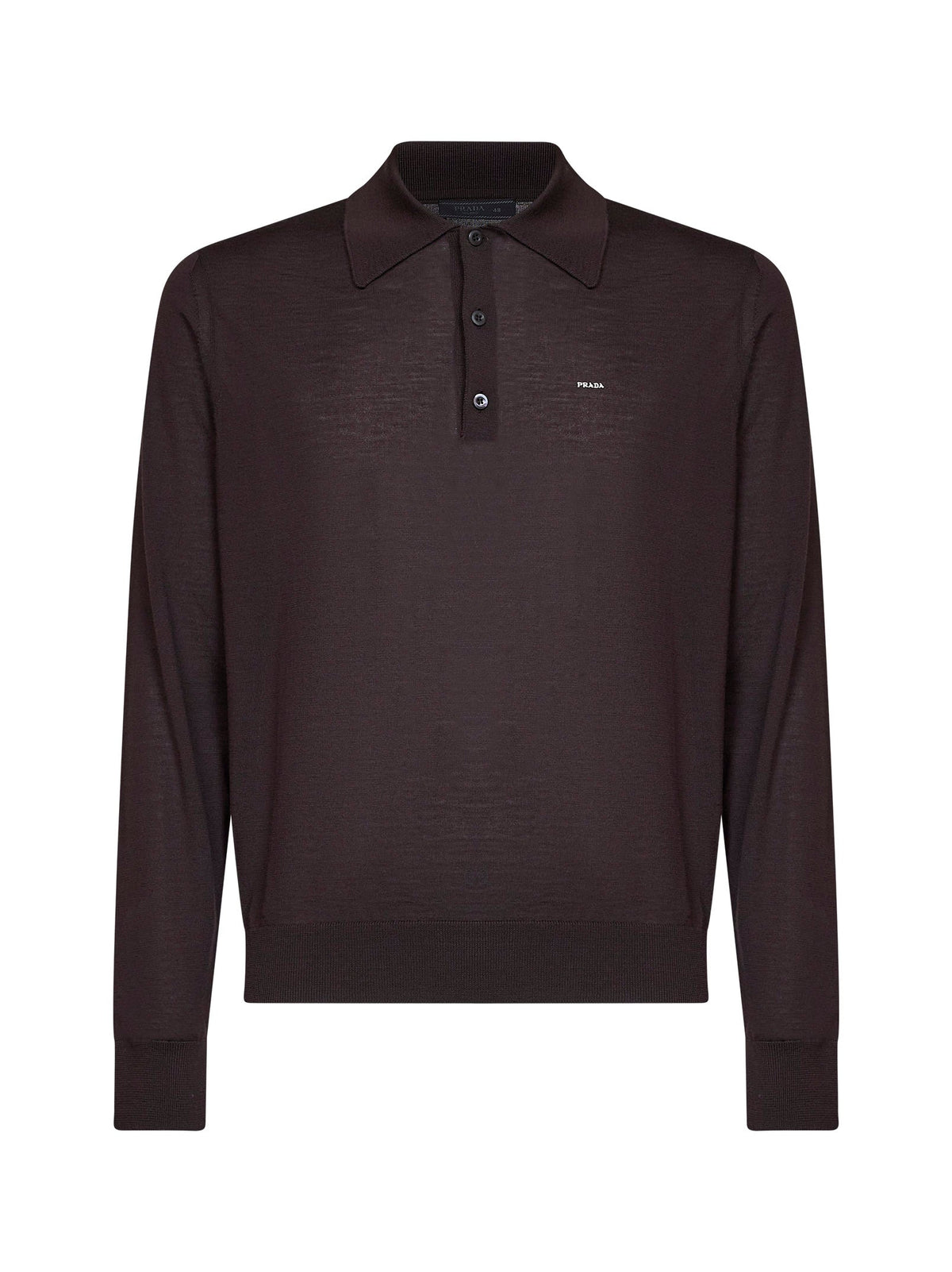 Prada Abbigliamento Men Dark Brown Combed Wool Long-Sleeved Polo Shirt