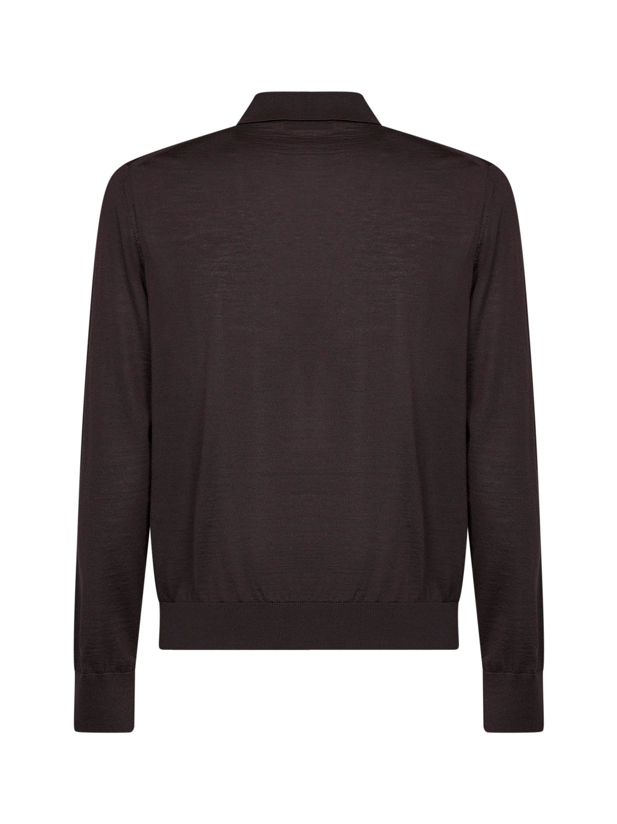 Prada Abbigliamento Men Dark Brown Combed Wool Long-Sleeved Polo Shirt