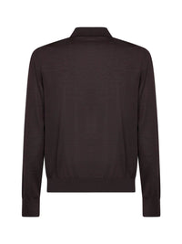 Prada Abbigliamento Men Dark Brown Combed Wool Long-Sleeved Polo Shirt