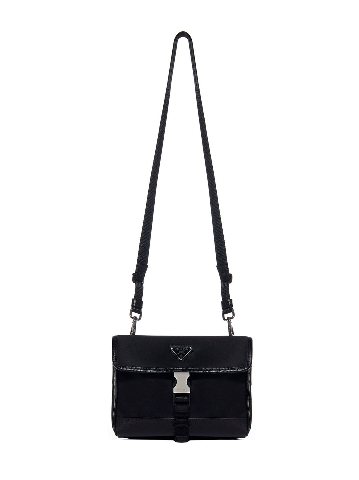 Prada Accessori Pelletteria Men Phone Holder In Black Re-Nylon And Saffiano Leather