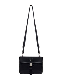 Prada Accessori Pelletteria Men Phone Holder In Black Re-Nylon And Saffiano Leather